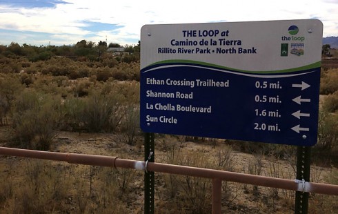 A new sign pops up along the Rillito. 