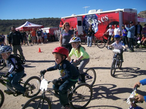 The kids race for fun, but those faces sure look serious!