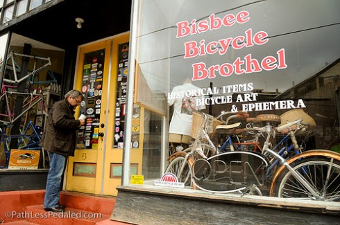 Ken Wallace opens Bisbee Bicycle Brothel. Photo by Russ Roca/PathLessPedaled.com