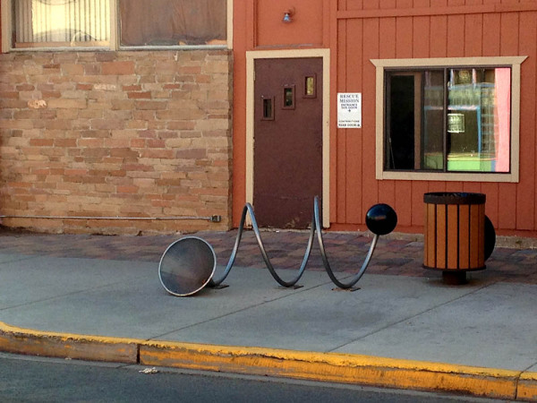 This was a bike rack outside a shelter. Many of the bike racks around town were artistic. 