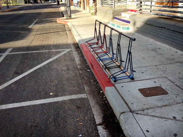 This rack is not ideal, but I thought it was cool the city eliminated parking essentially making a bike corral. 