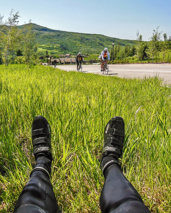 Photo 38: Taken in June's Ride the Rockies. Steamboat Arrival was taken on a Grassy Knoll just before the main Steamboat RTR village.  After riding 90 miles and climbing Rabbit Ears Pass, we riders had one last little hill to climb. 